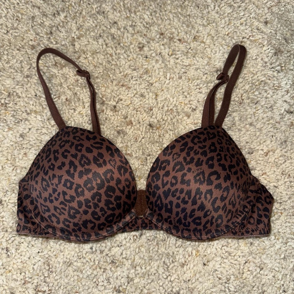 PINK Victoria's Secret Brown & Black Leopard Push-Up Bra Size 32A